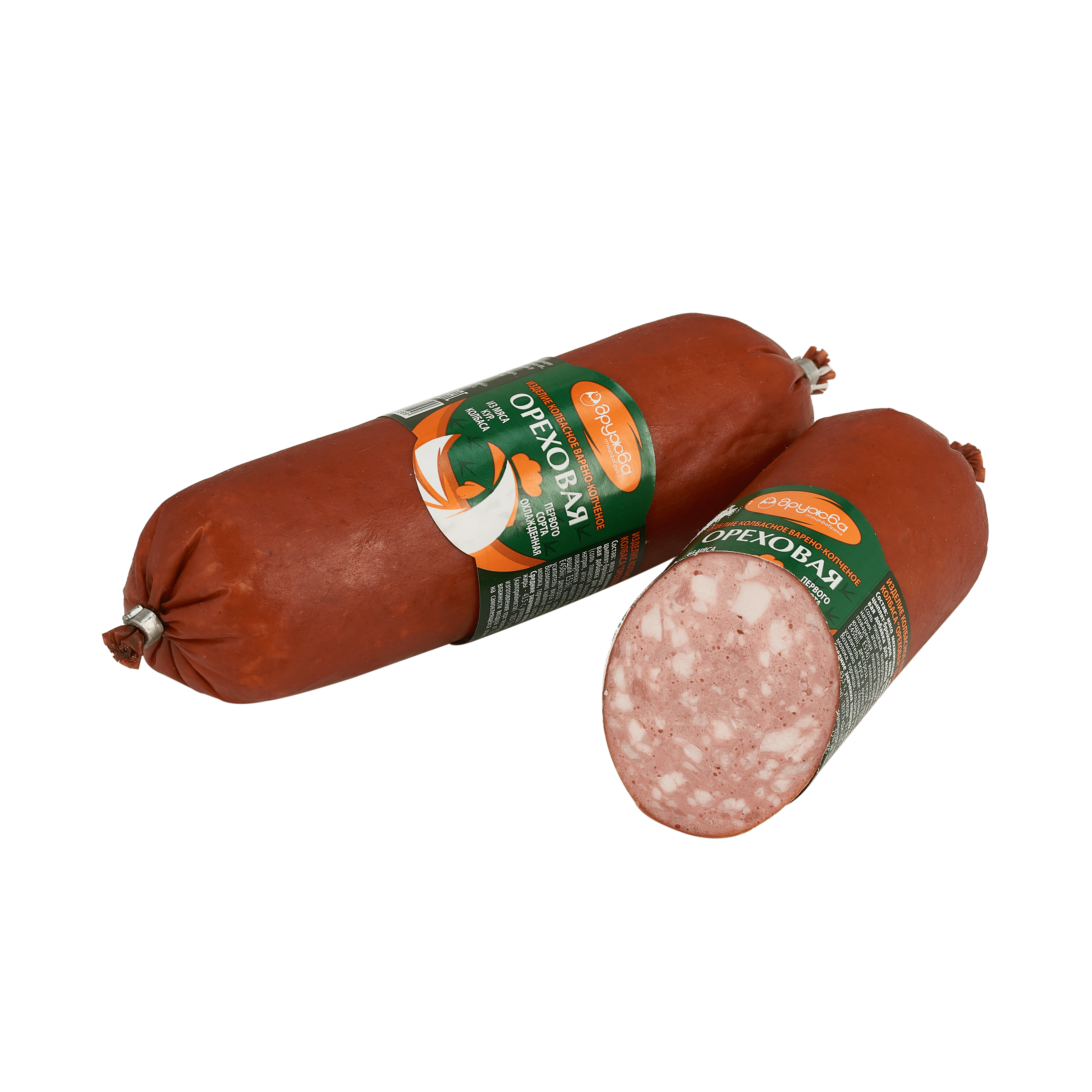 Boiled and smoked "Orehovaya" sausage of the 1st grade